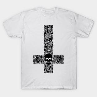 Upside down Cross made of skulls, black T-Shirt